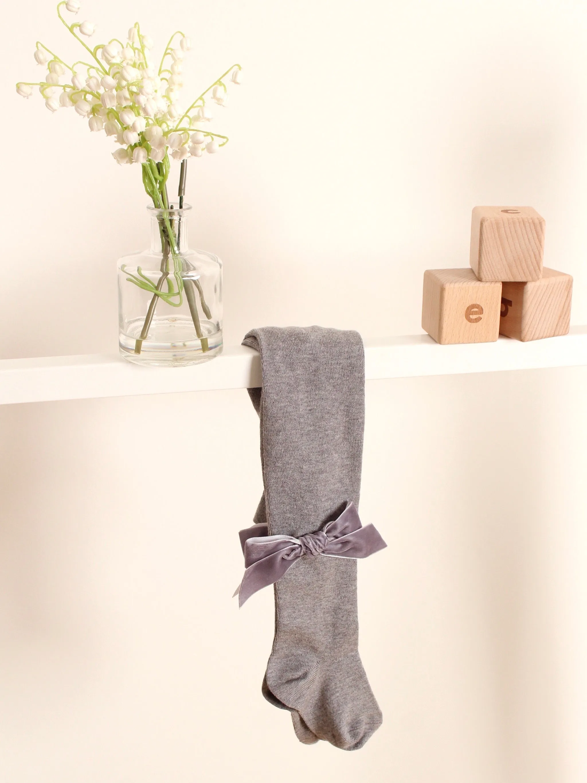 Meia Pata Grey velvet bow tights