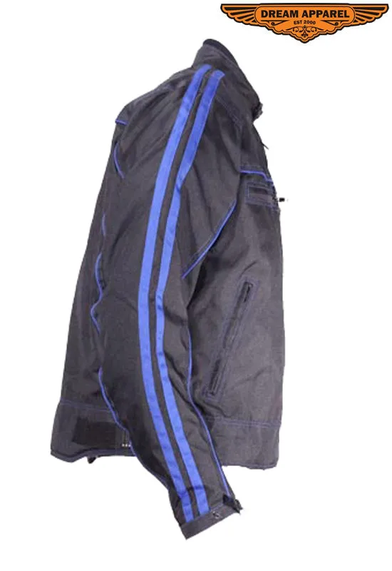 Men's Black Lightweight Textile Jacket W/ Blue Stripes