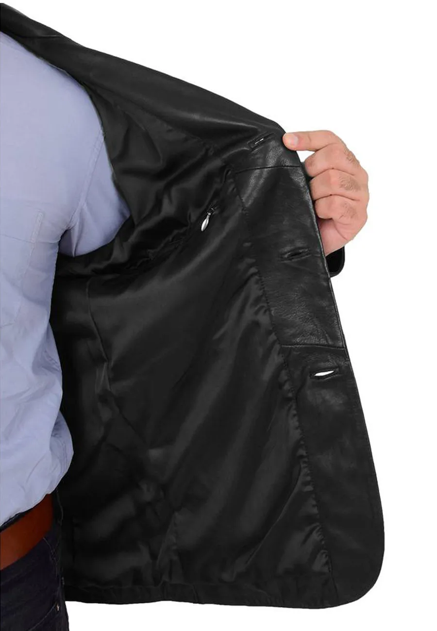 Men's Classic Black Leather Blazer