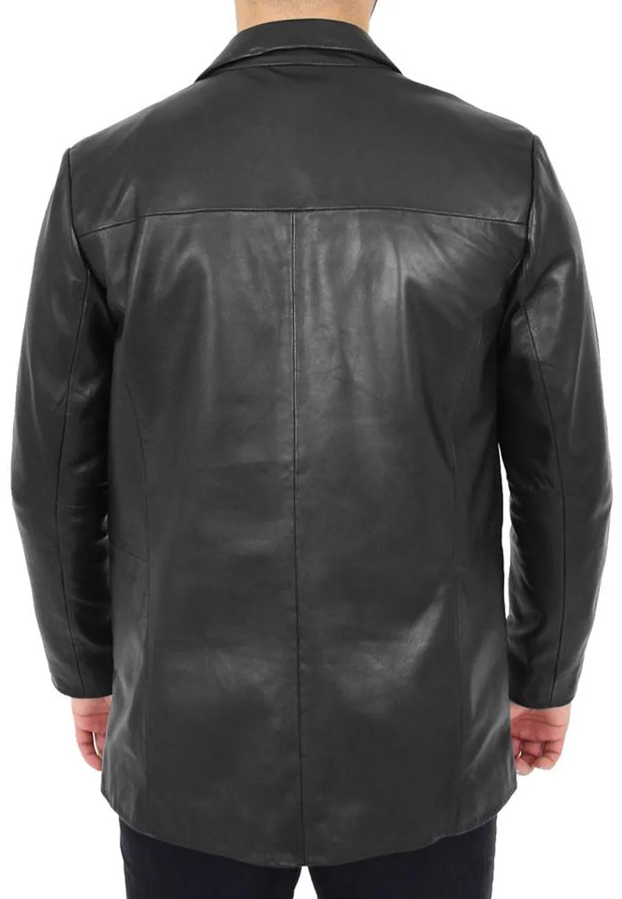 Men's Classic Black Leather Blazer