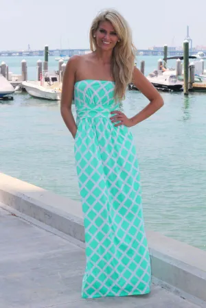 Mint Strapless Maxi Dress with Pockets