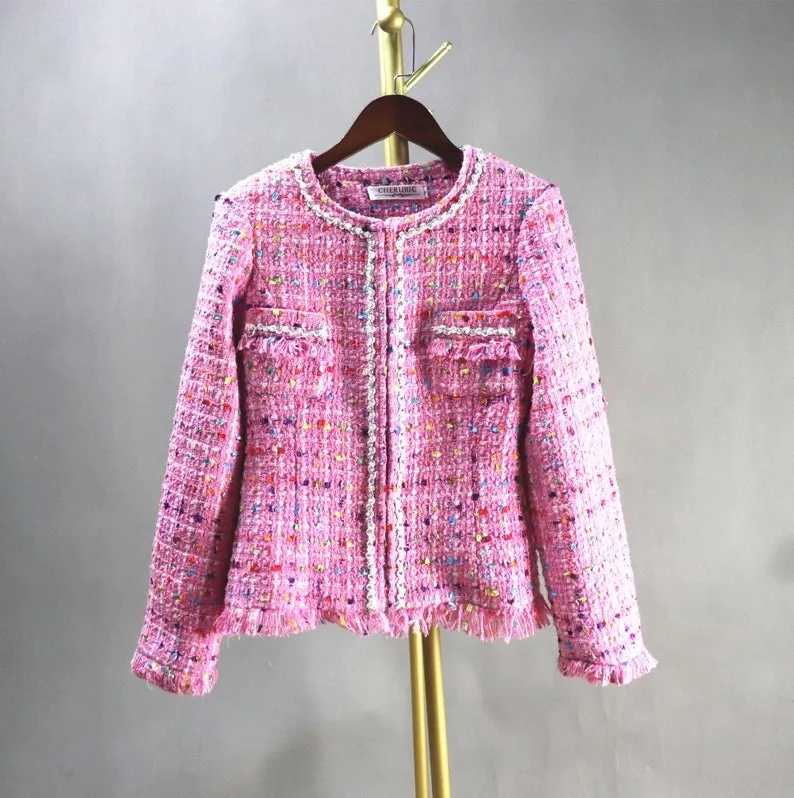 Multi-Colour Dots Pink Tweed Jacket