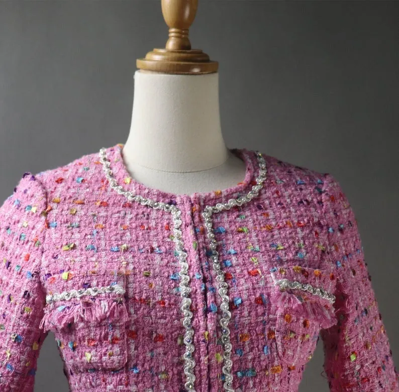 Multi-Colour Dots Pink Tweed Jacket