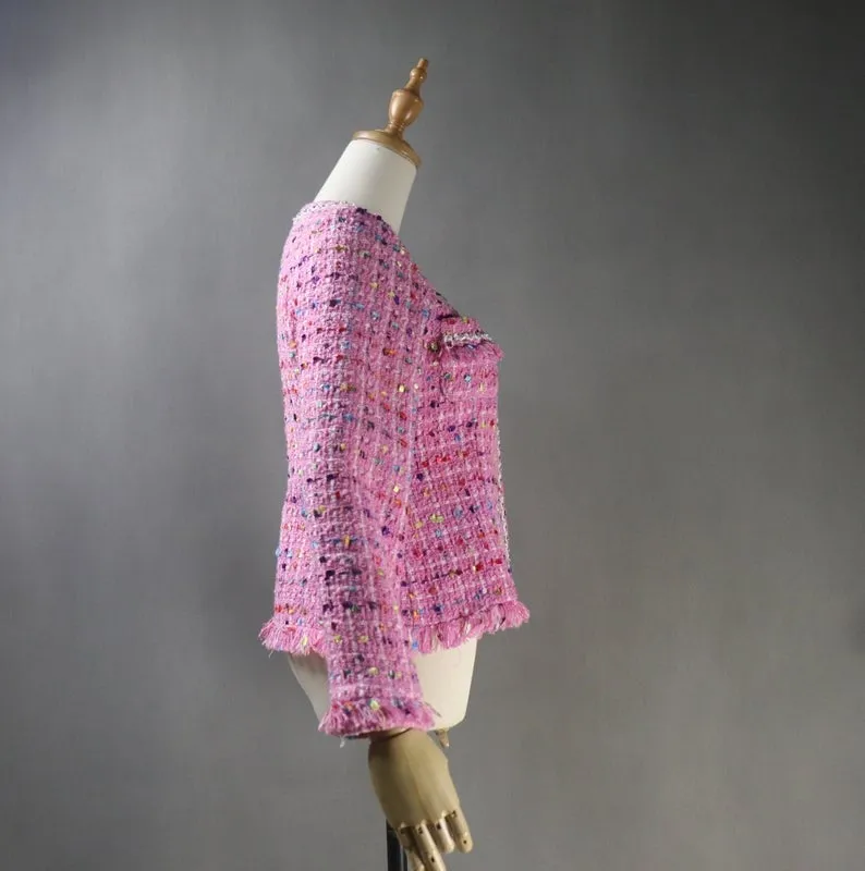 Multi-Colour Dots Pink Tweed Jacket