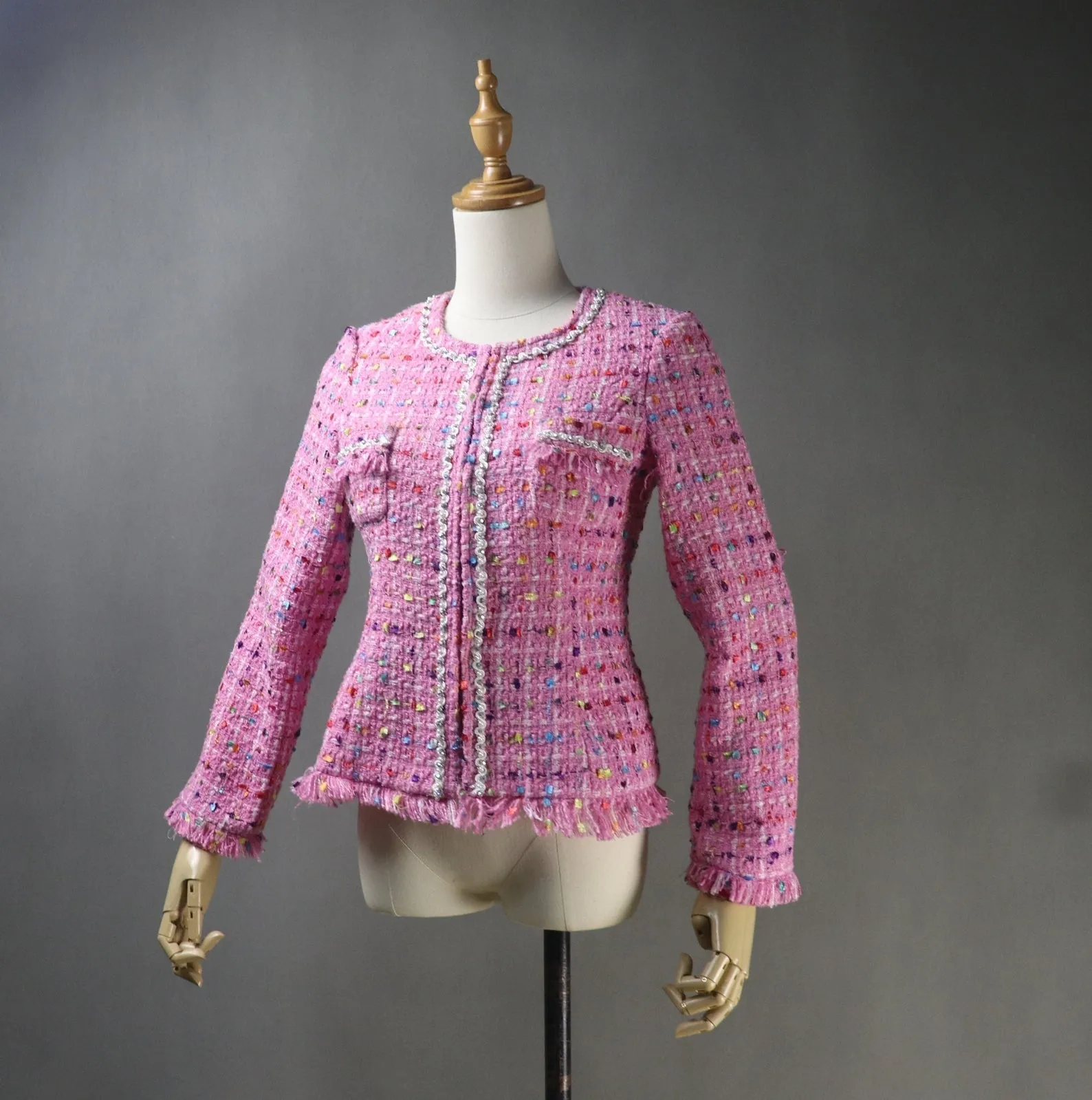 Multi-Colour Dots Pink Tweed Jacket