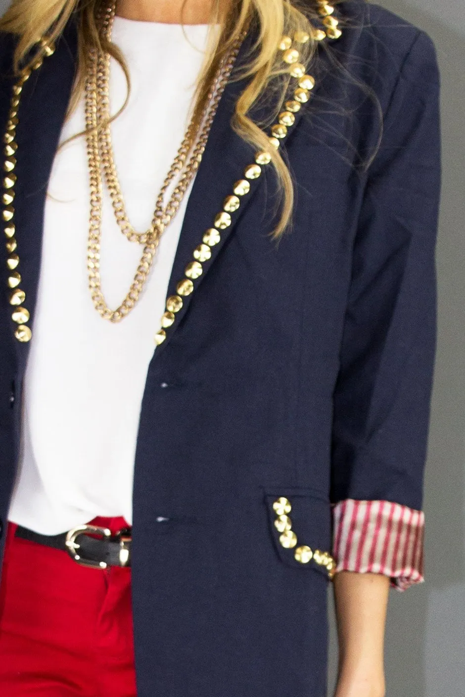 NALLA GOLD STUDDED NAVY BLAZER