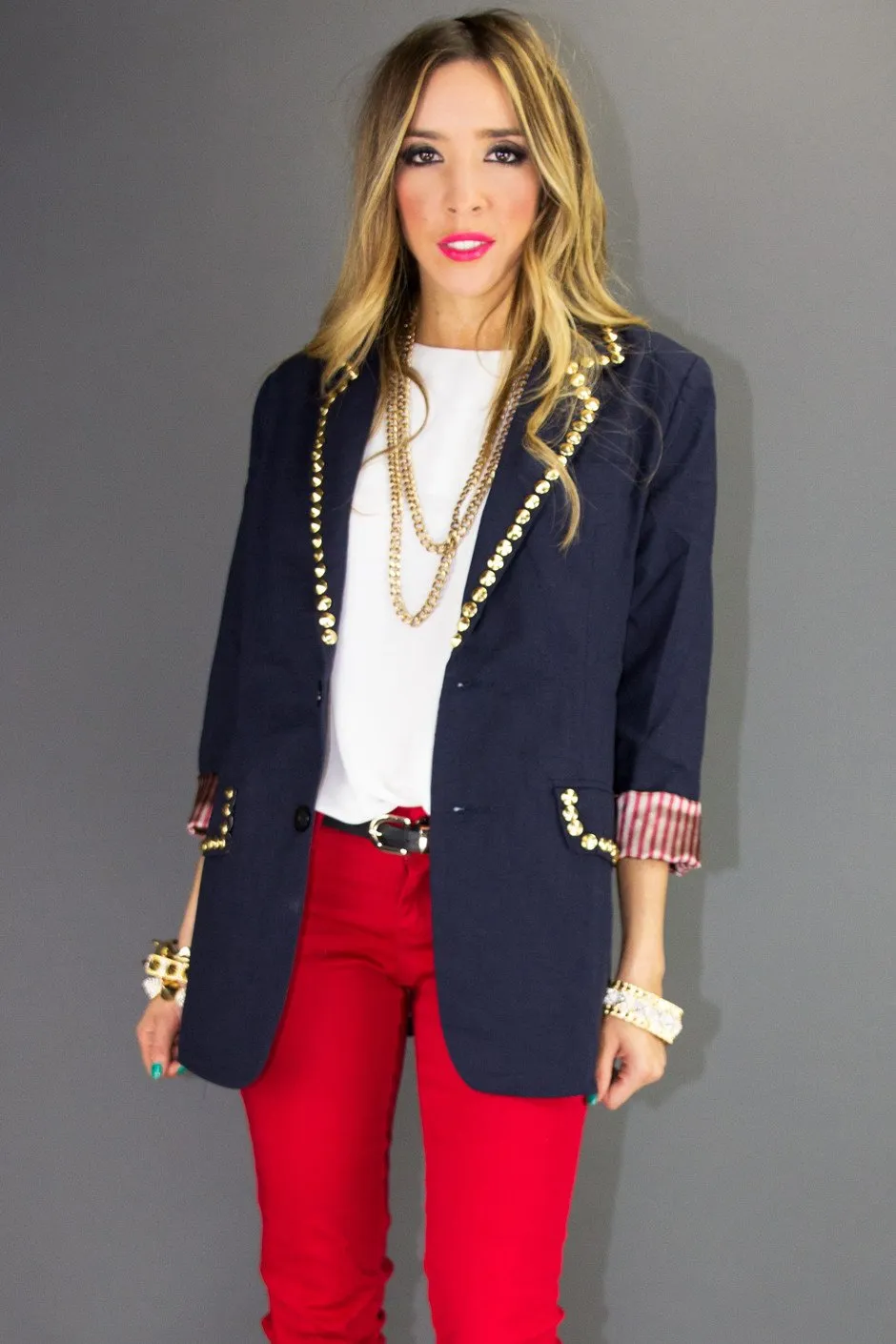 NALLA GOLD STUDDED NAVY BLAZER