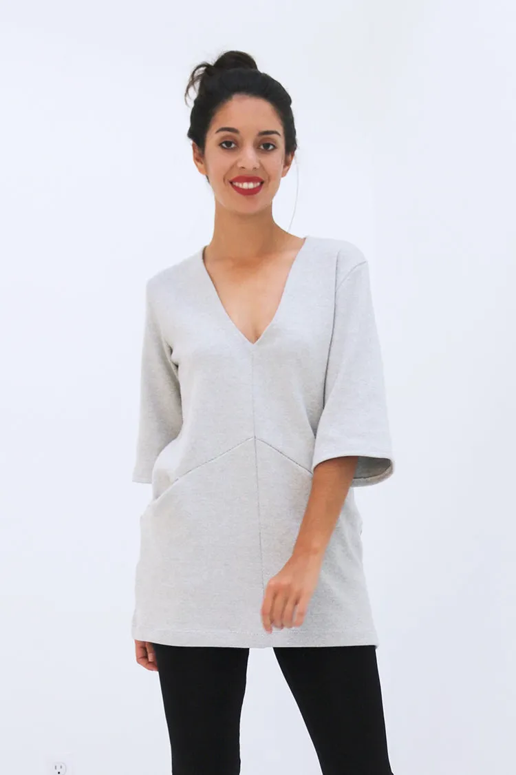 Natalie Busby Geometric Lines Shift Dress in Lt Gray