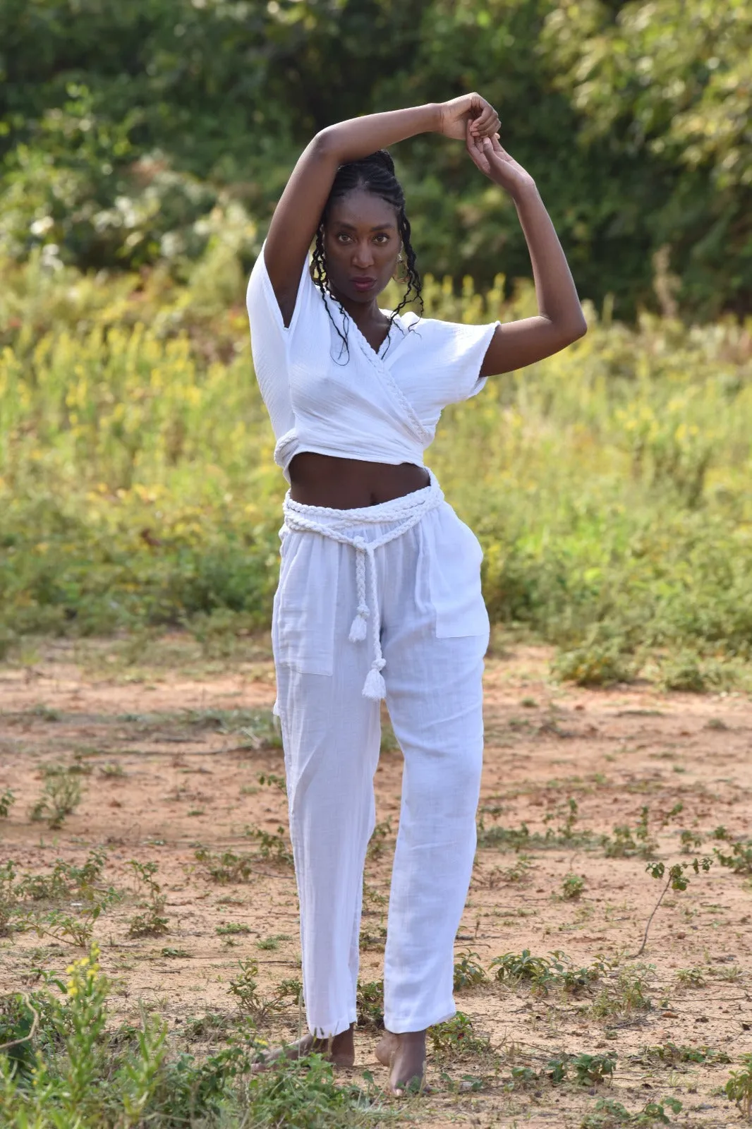 Natural Cotton Muslin Blouse Pants Set