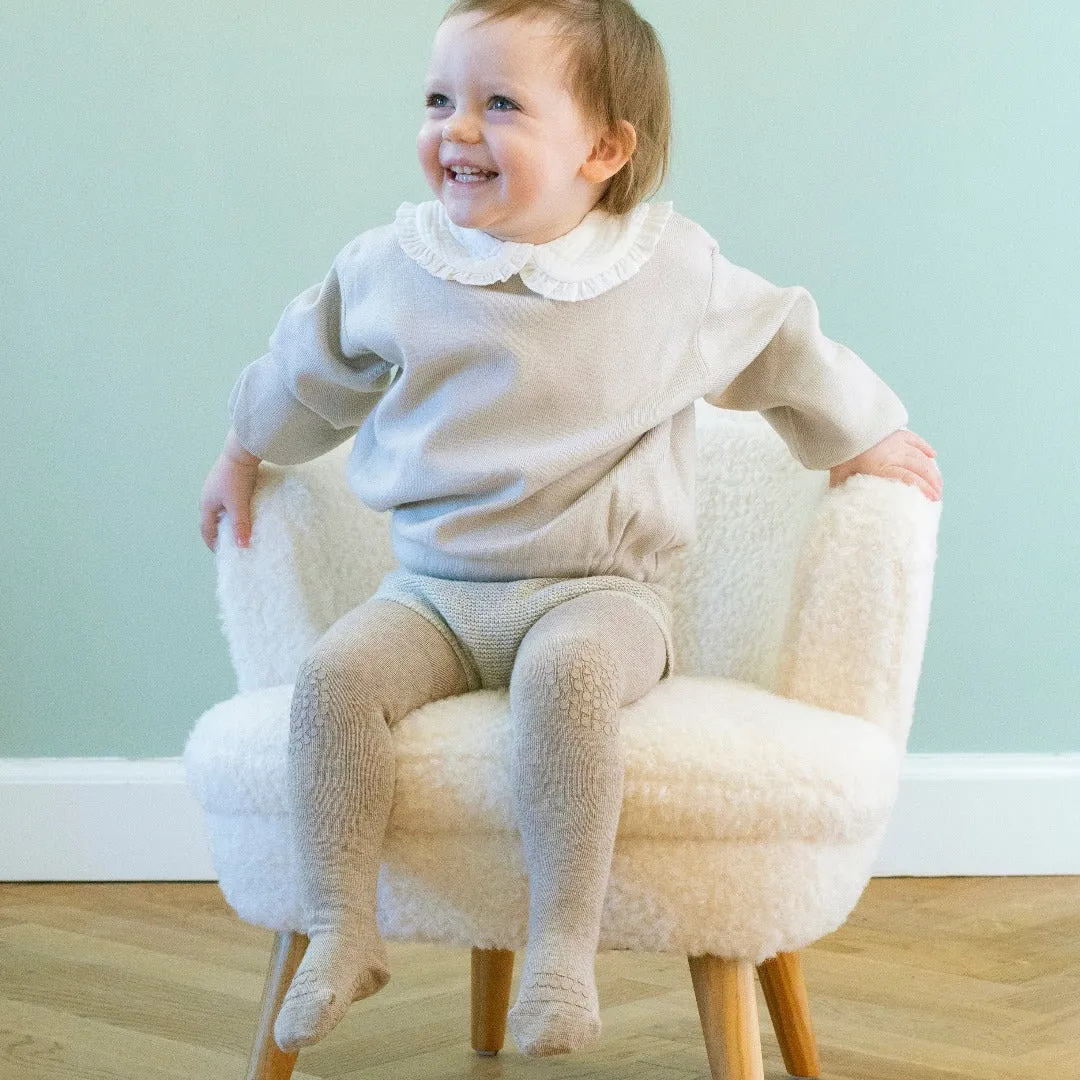 Non-slip crawling tights with grip for babies and toddlers - Merino Wool - Sand