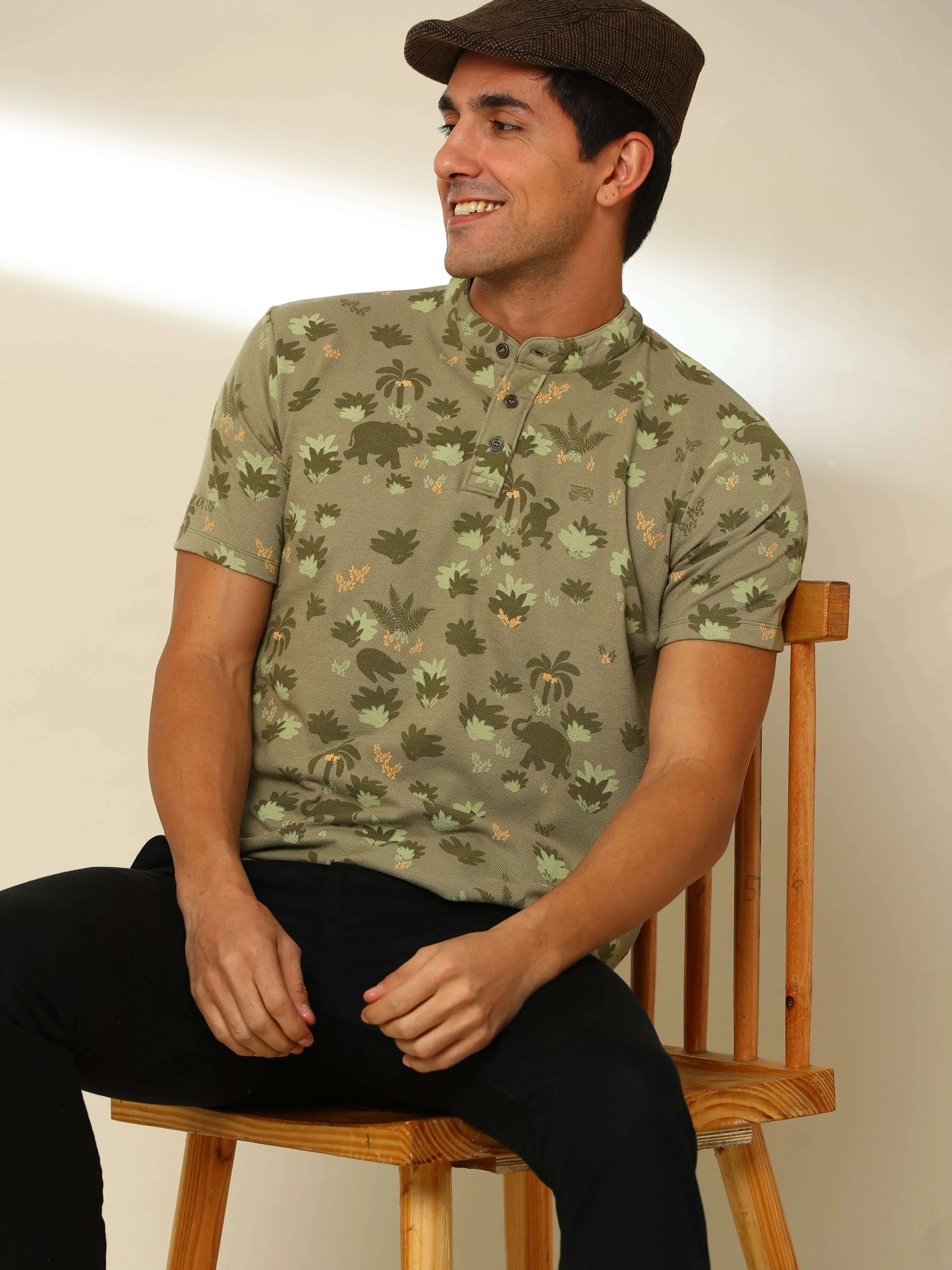 Olive Jungle Safari Henley T Shirt