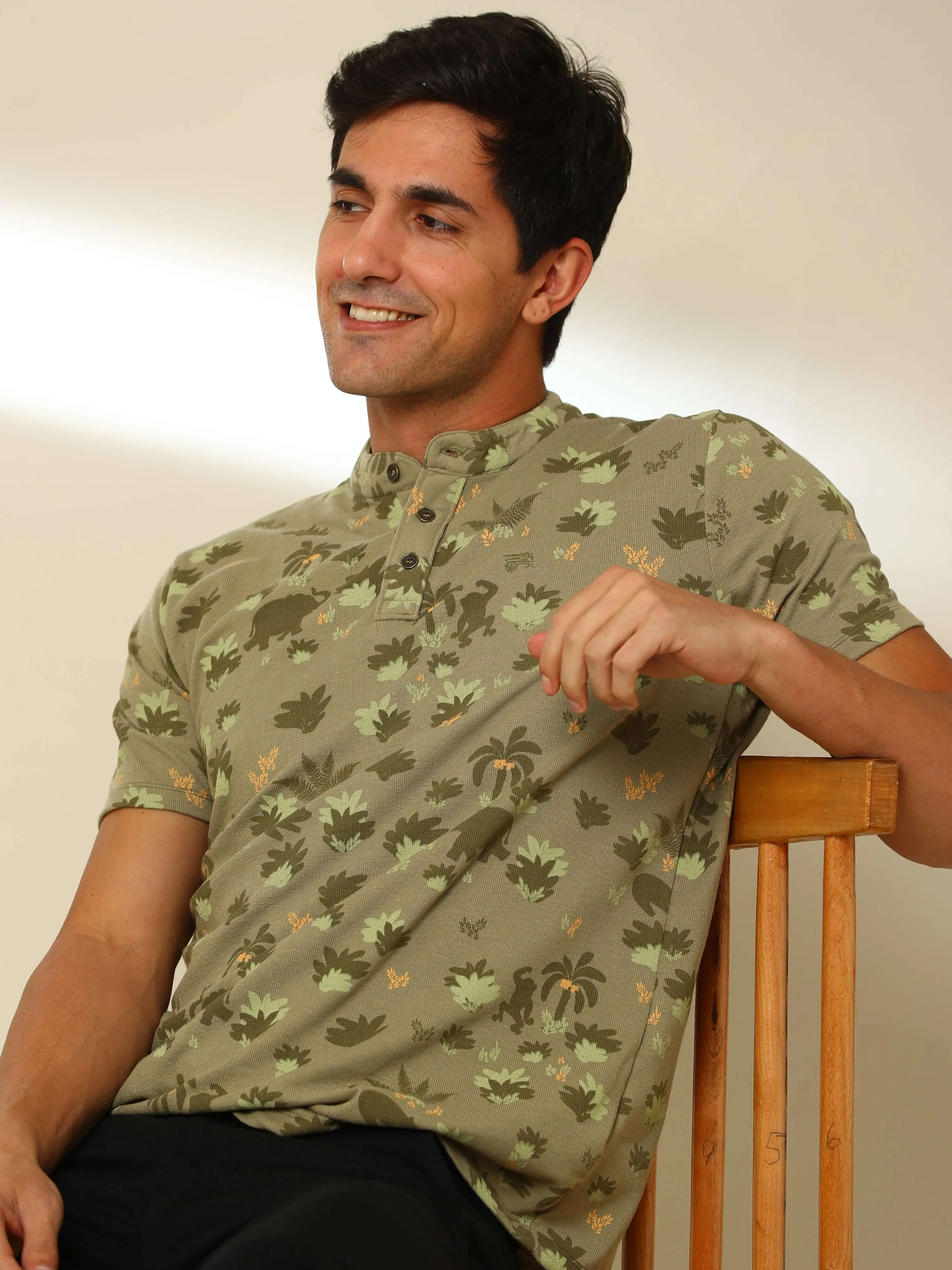 Olive Jungle Safari Henley T Shirt