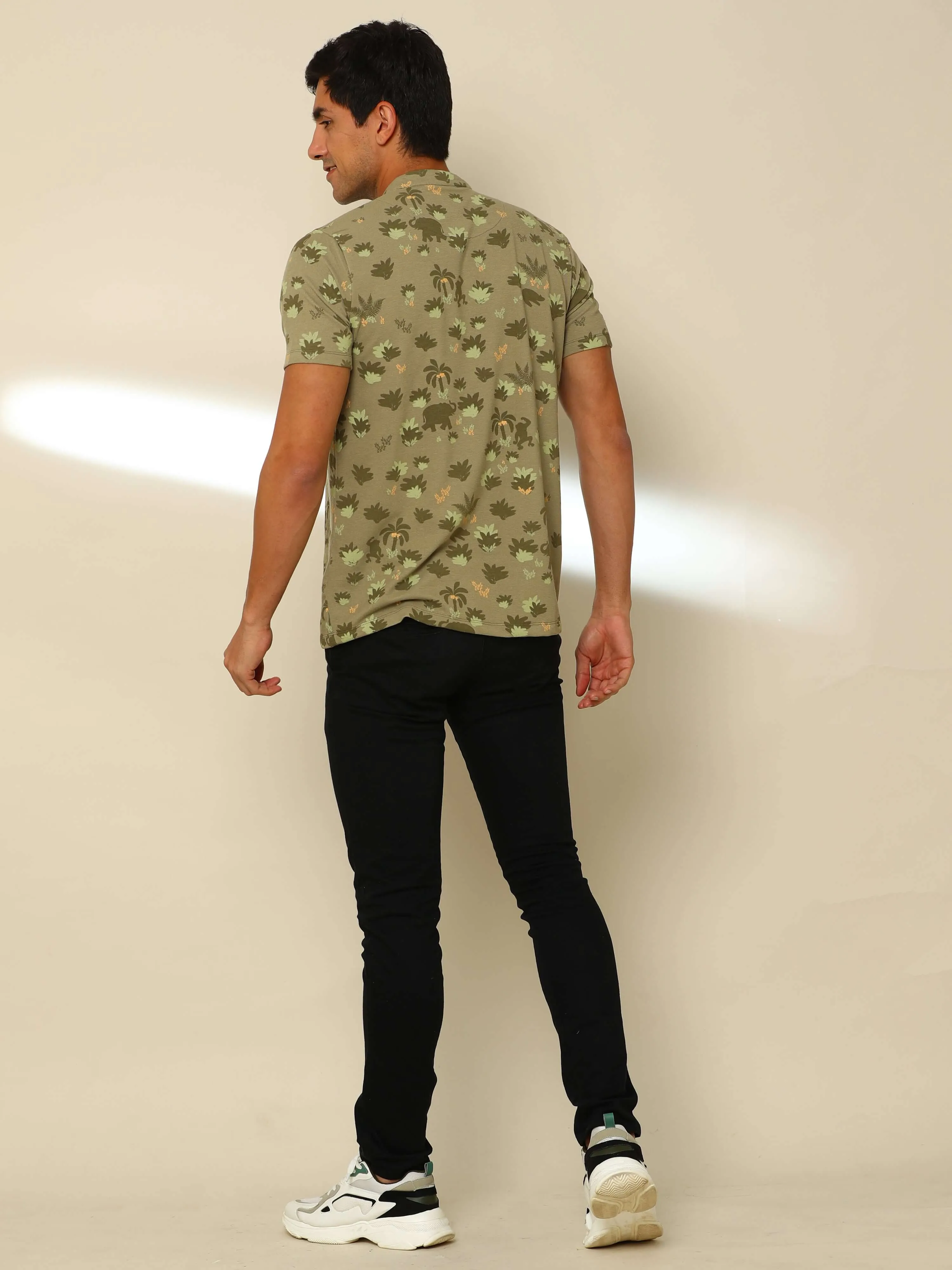 Olive Jungle Safari Henley T Shirt