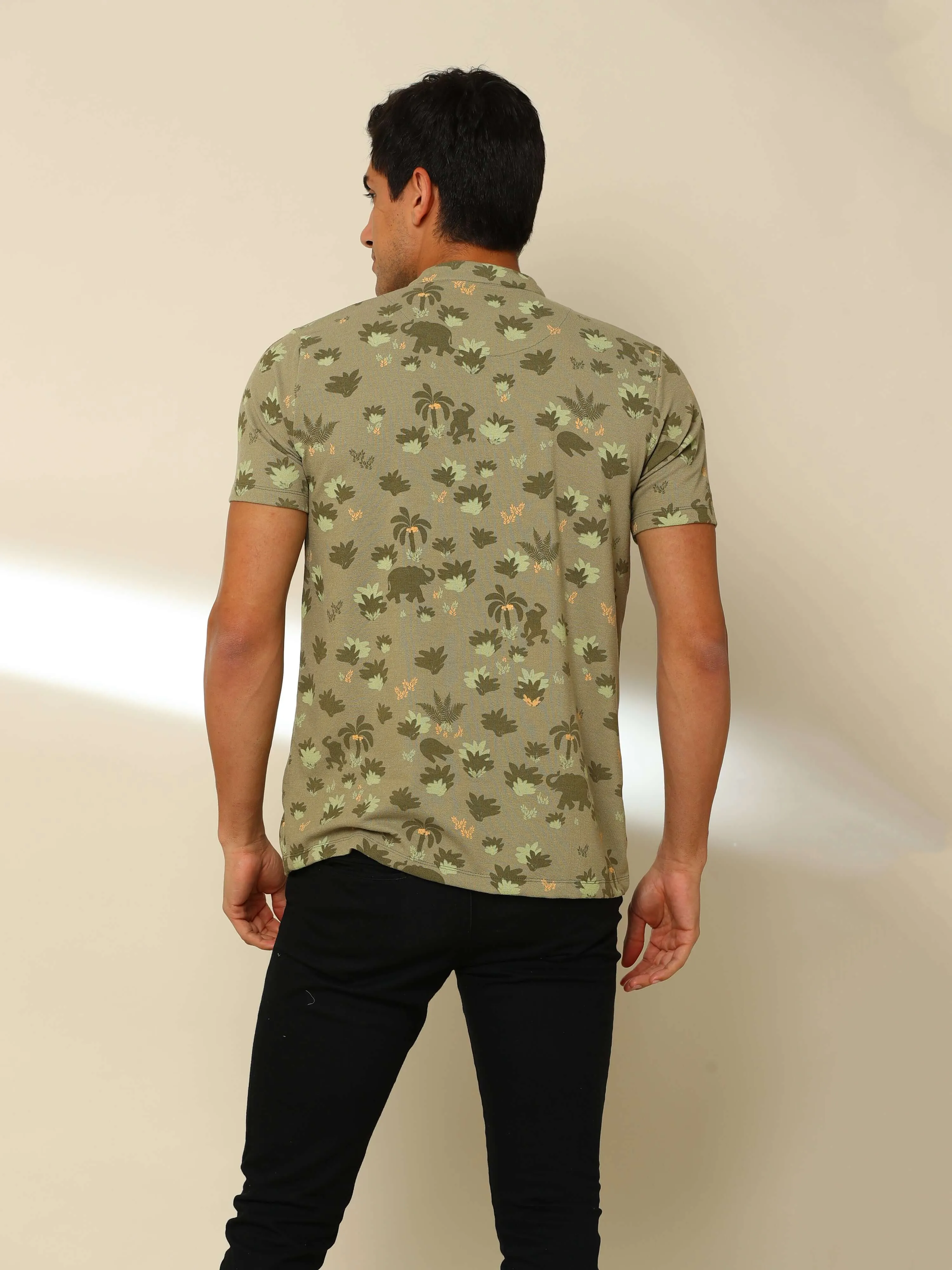 Olive Jungle Safari Henley T Shirt