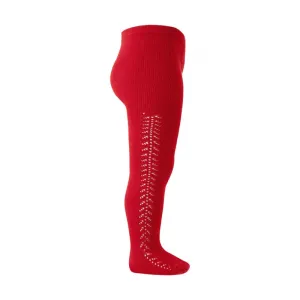 Openwork Side Warm Tights Red