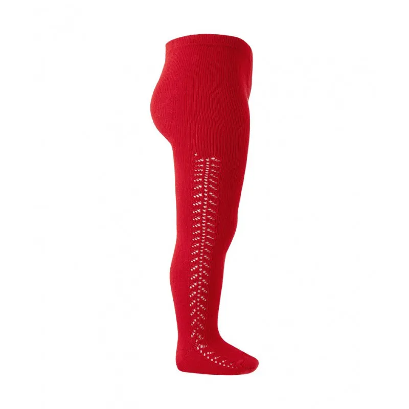 Openwork Side Warm Tights Red