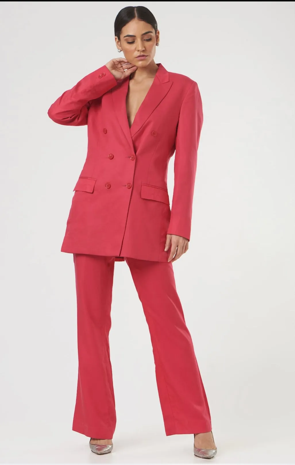 Pink Business Formal Women's Tailored Buttoned blazer