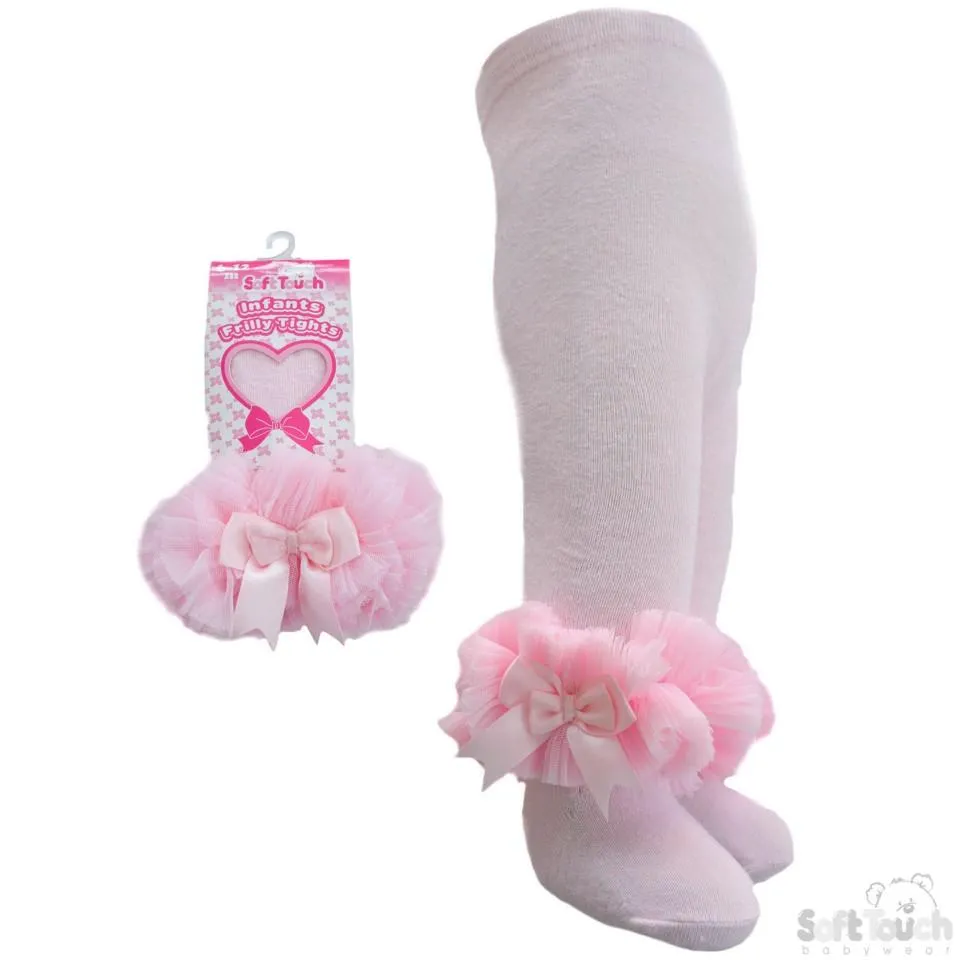 PinkFrilly Gift Tights W/Organza Lace & Bow - 0-12 Months  (GT62-P)