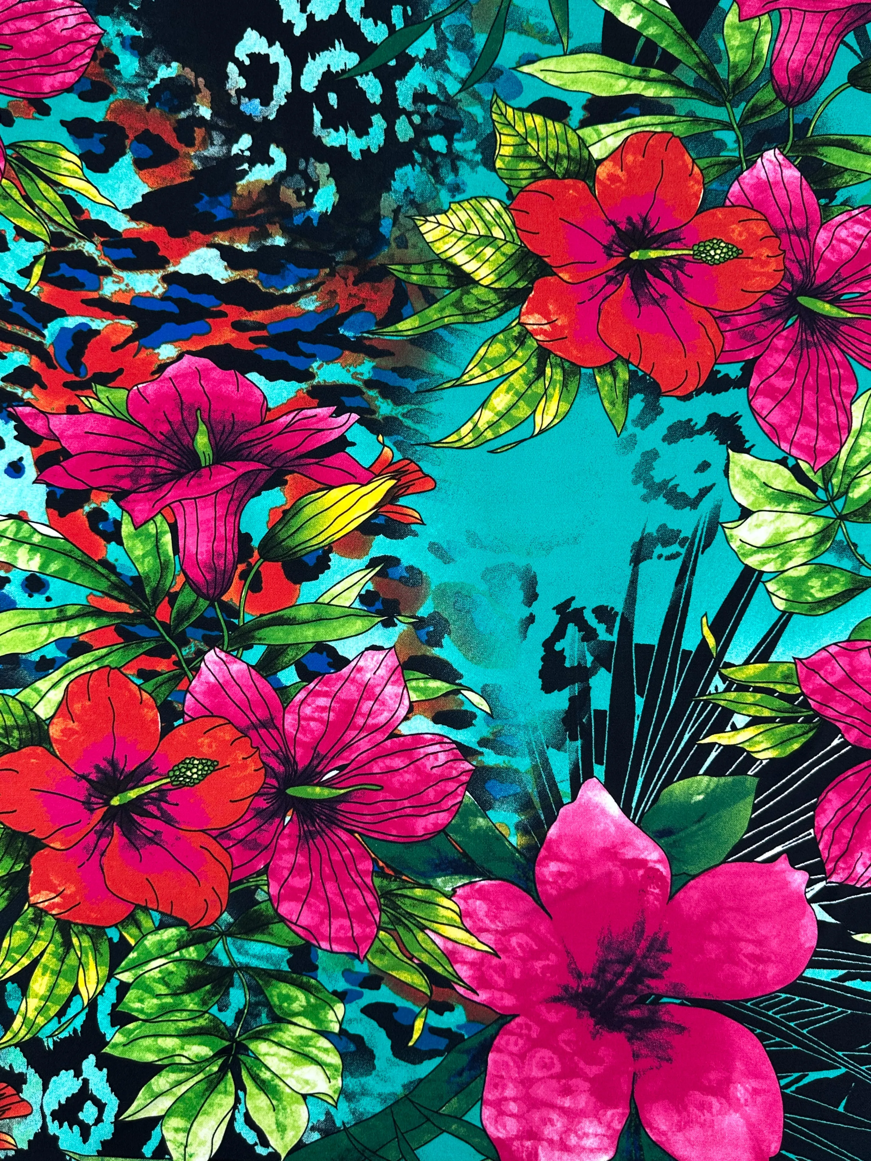 Printed Lycra - Aqua Flora - 150cm