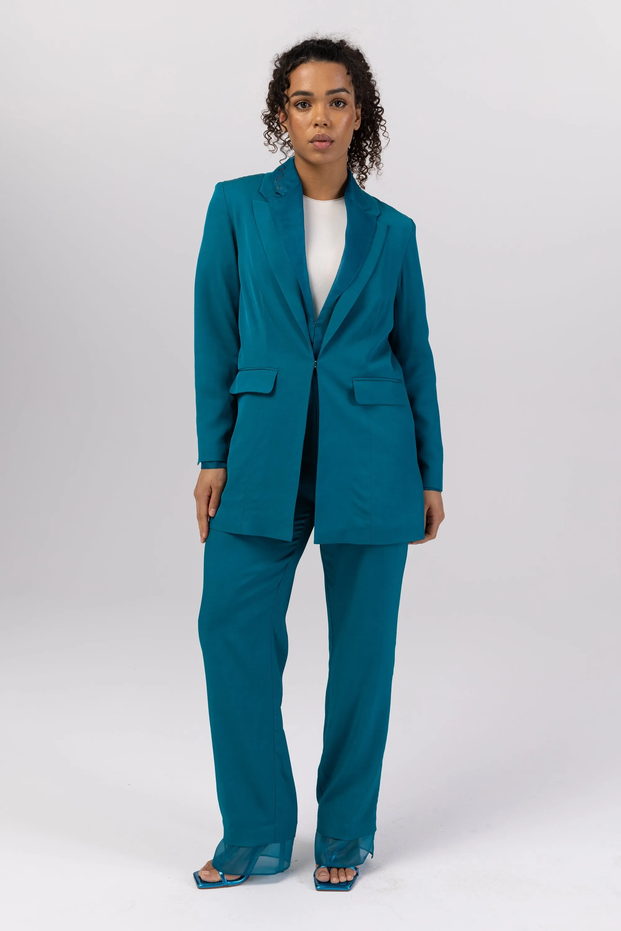 Rayan Organza Two Piece Blazer - Deep Lagoon