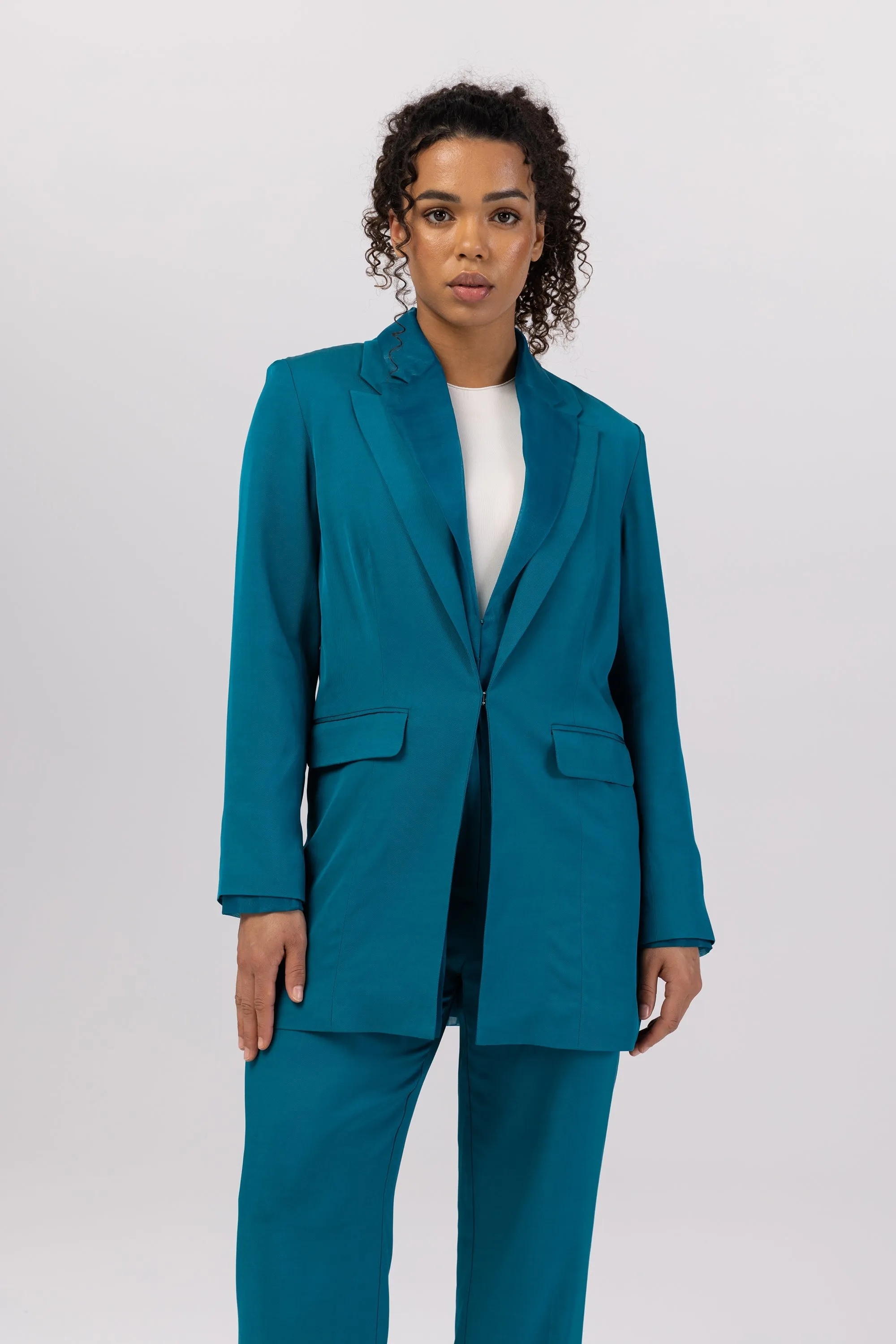 Rayan Organza Two Piece Blazer - Deep Lagoon