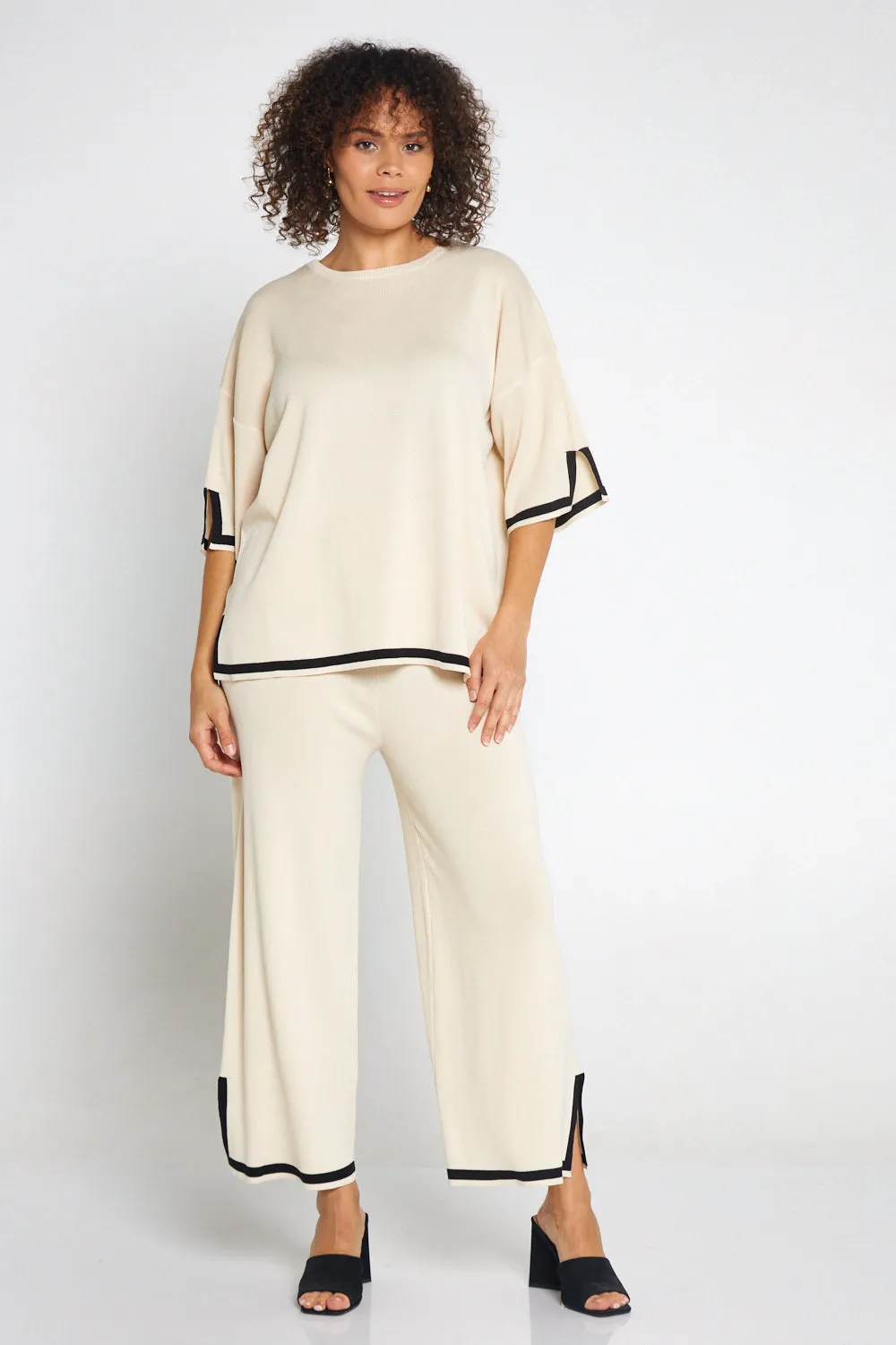 Regina Knit Top and Pant Set - Cream