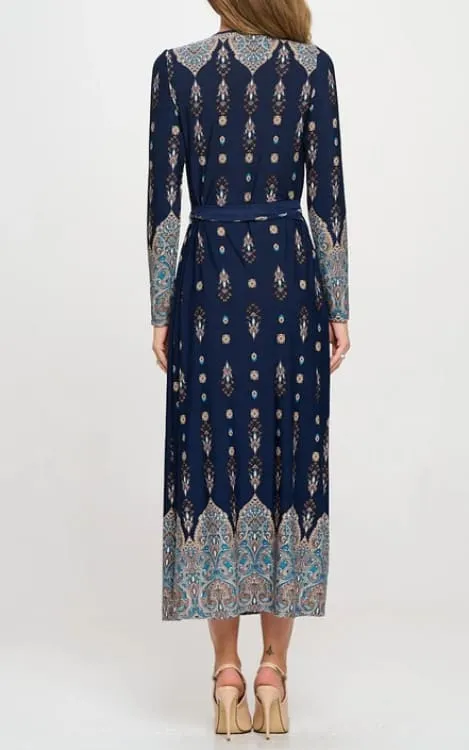 Renee C- Printed V Neck Jersey Wrap Maxi