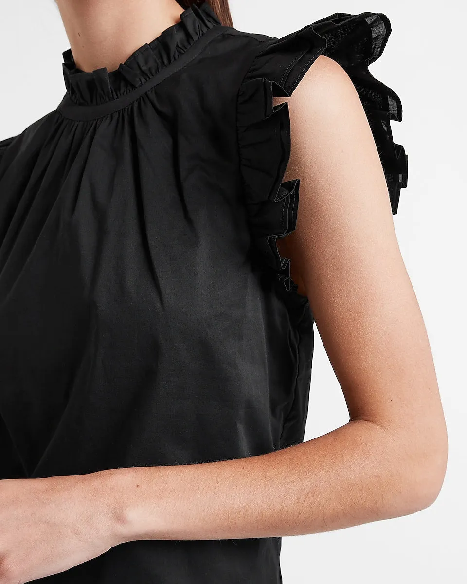 Ruffle Mock Neck Top in Pitch Black