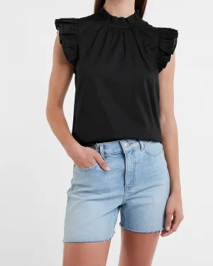 Ruffle Mock Neck Top in Pitch Black