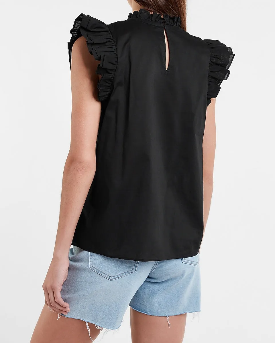 Ruffle Mock Neck Top in Pitch Black