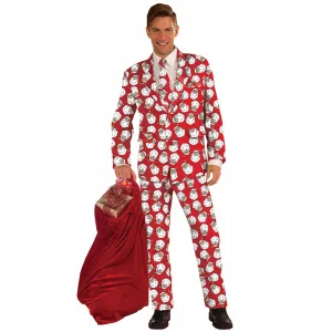 Santa Print Suit Costume for Adults, Red Jacket, Pants and Tie