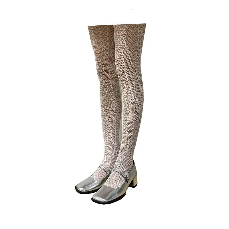 Sheer lace hollow out solid tights