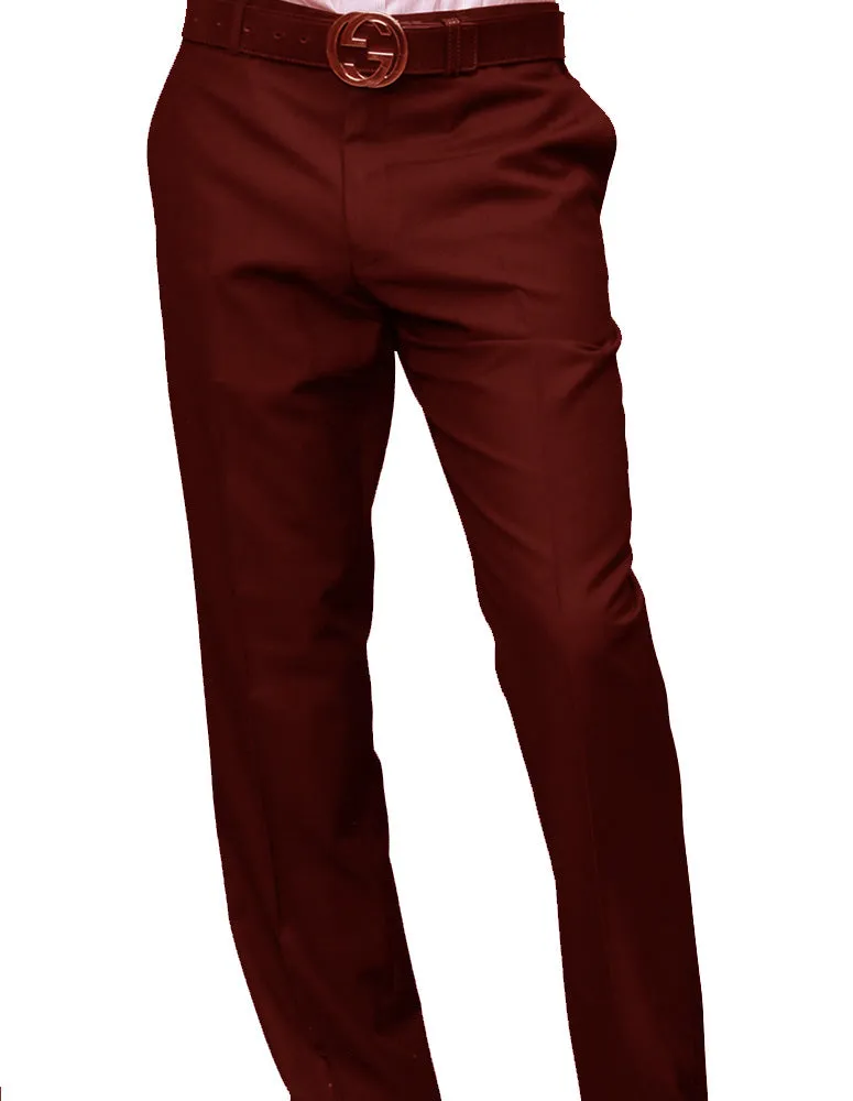 SLIM FIT FLAT FRONT DRESS PANTS, SUPER 150'S ITALIAN FABRIC | PA-200B-Burgundy