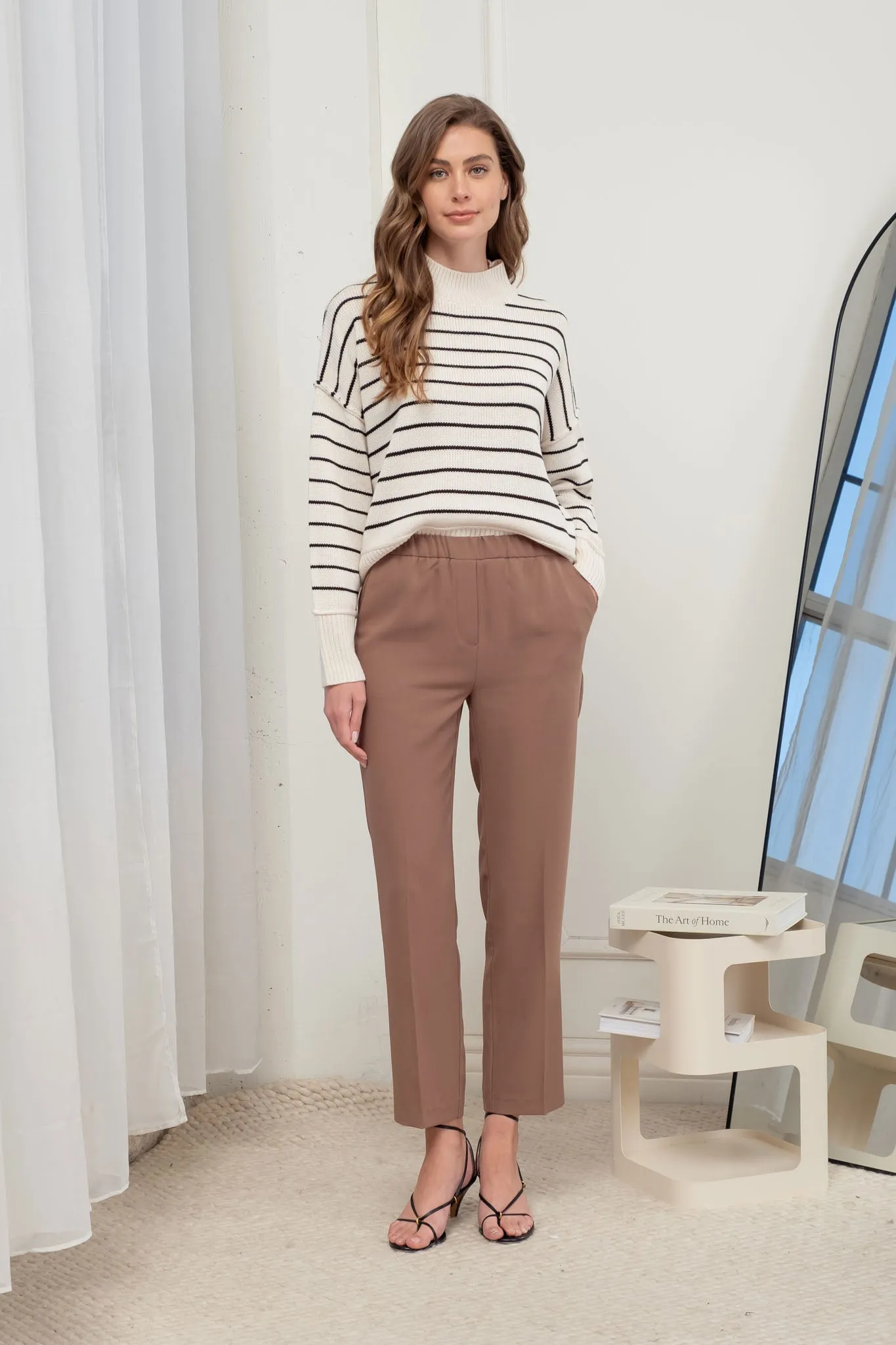 STRETCH WAIST HIGH STRAIGHT FIT DRESS PANTS