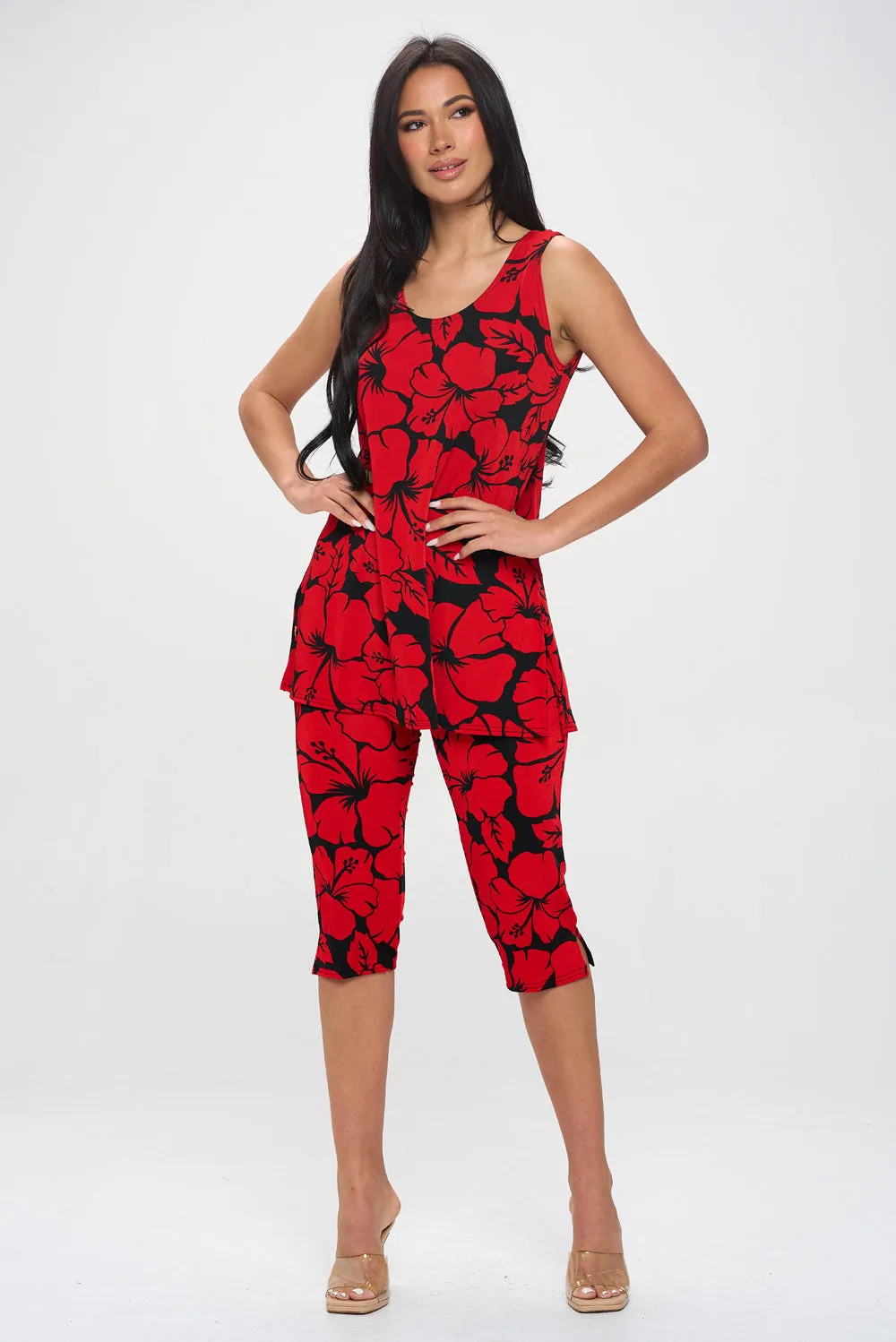 Stretchy Tank Capri Pant Set Print-9002BN-TRP1-W432