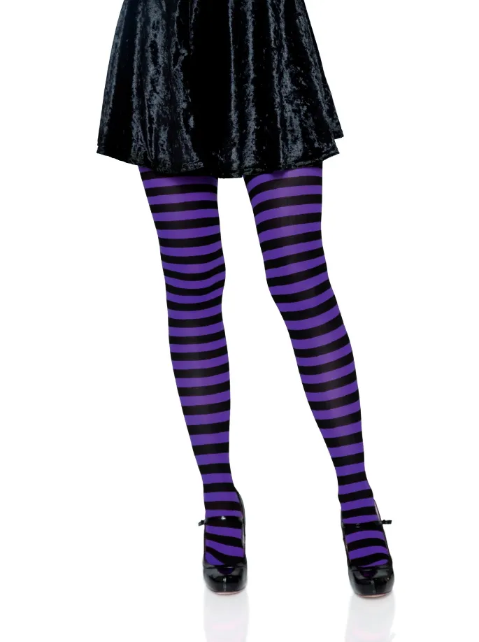 Striped Tights in Black & Purple