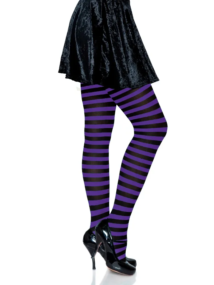 Striped Tights in Black & Purple