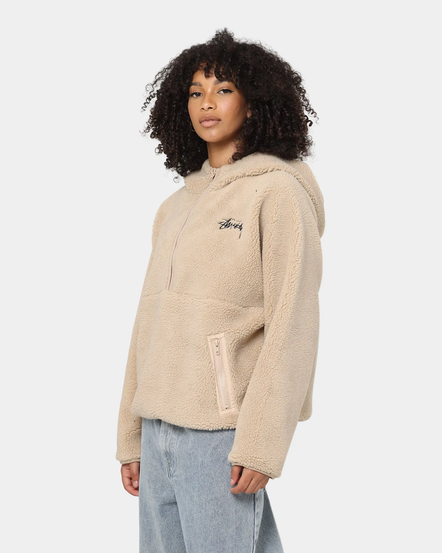 Stussy Women's Jensen Quarter Zip Sherpa Hoodie Off White