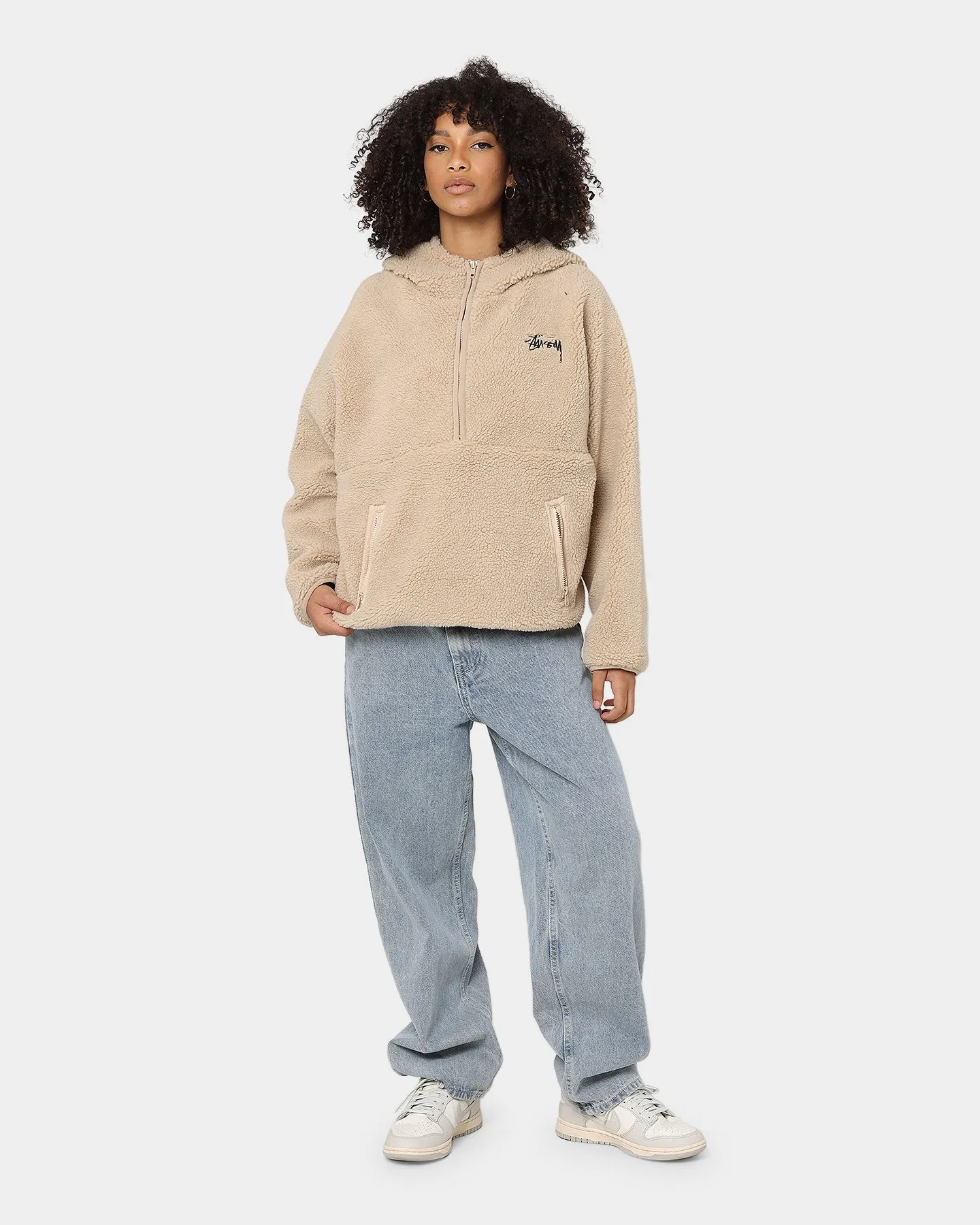 Stussy Women's Jensen Quarter Zip Sherpa Hoodie Off White