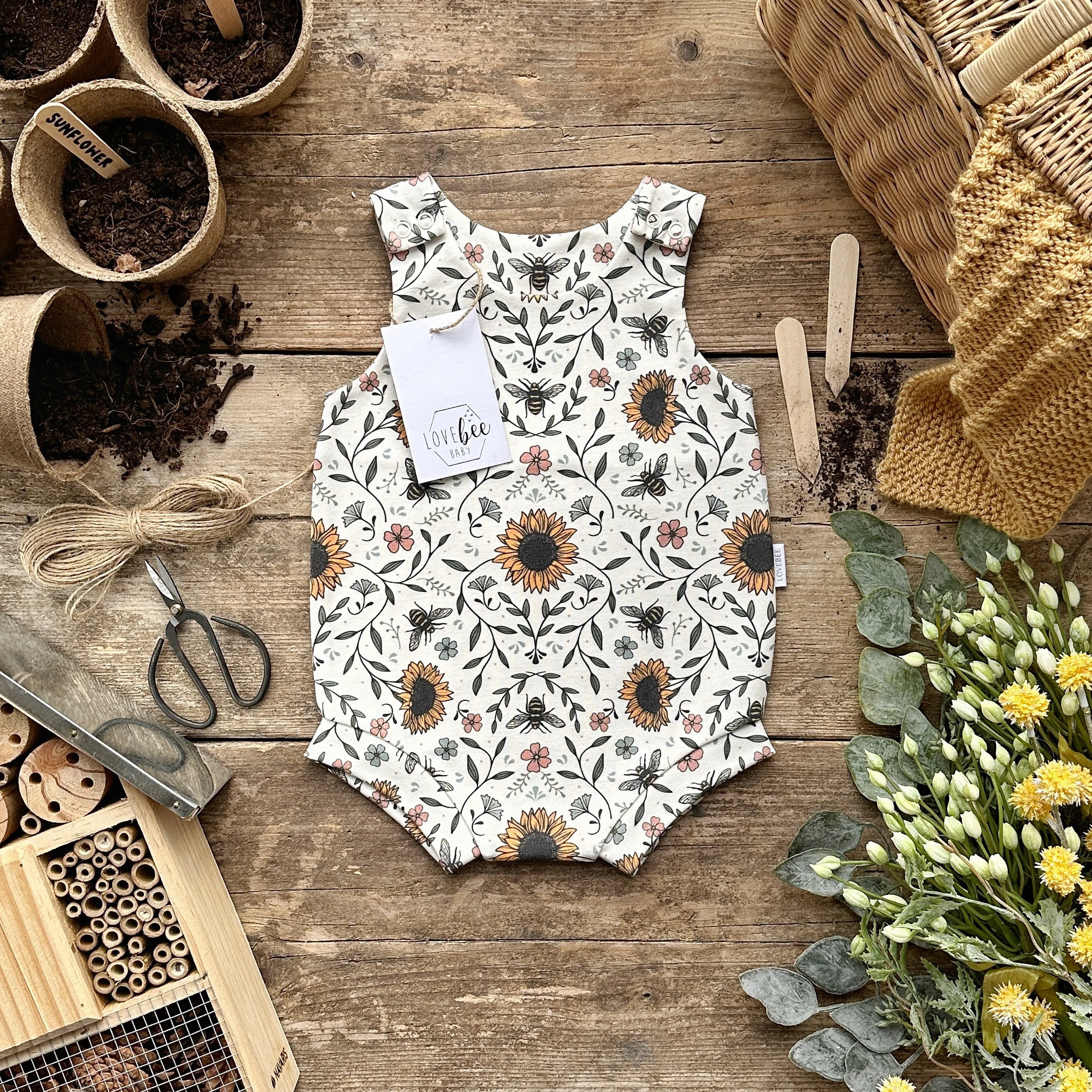 Sunflower Bee Bloomer Romper