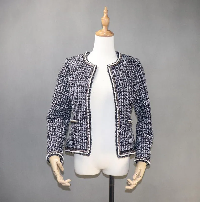 Tailor Made White Pearls checked Blazer Coat for Women's