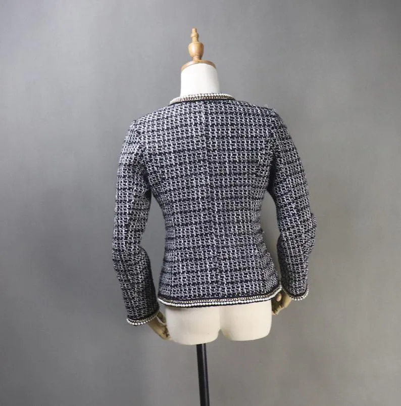 Tailor Made White Pearls checked Blazer Coat for Women's