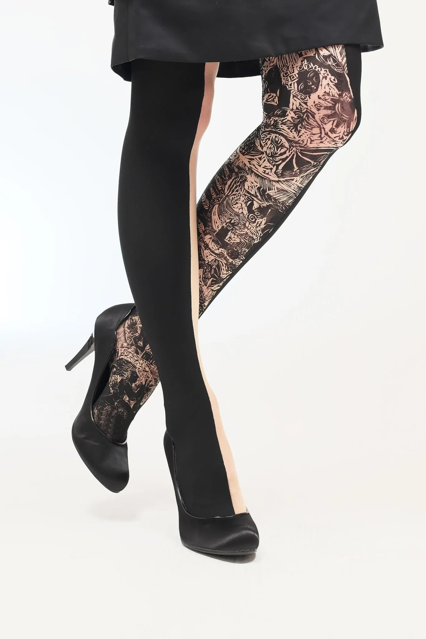 TATTOO TIGHTS /  One-legged print