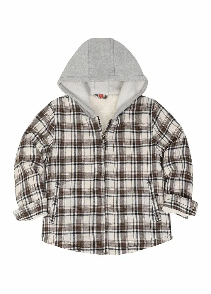 Toddler Boys and Girls Sherpa-Lined Full Zip Hooded Plaid Flannel Shirt