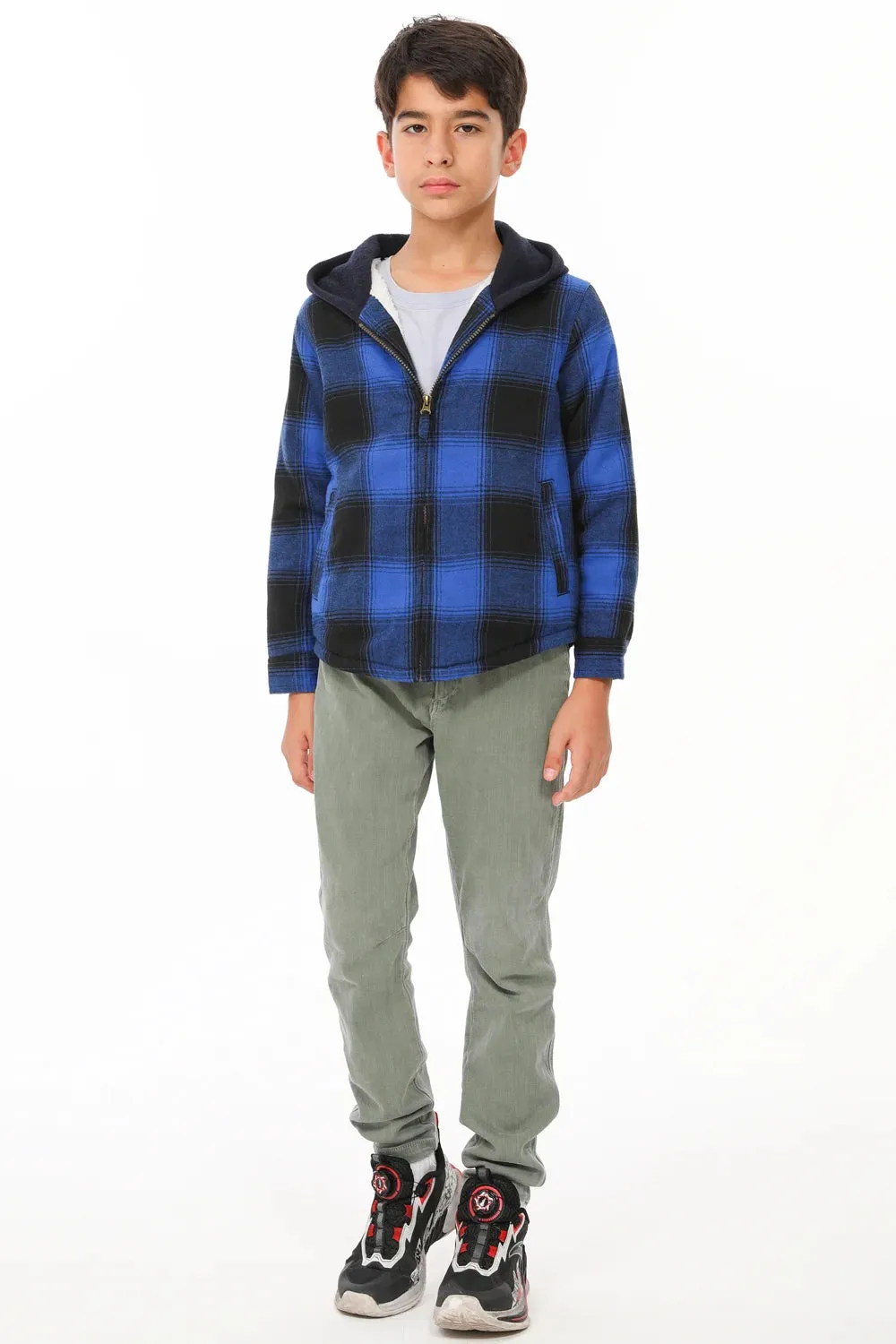 Toddler Boys and Girls Sherpa-Lined Full Zip Hooded Plaid Flannel Shirt