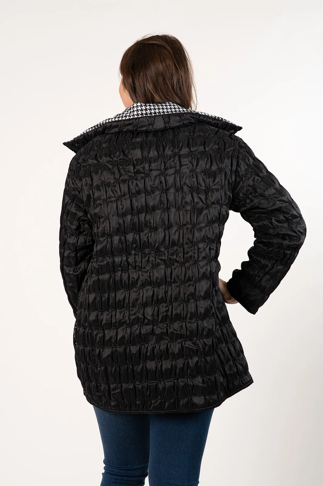 UbU Reversible Quilted Car Coat - Houndstooth/Black