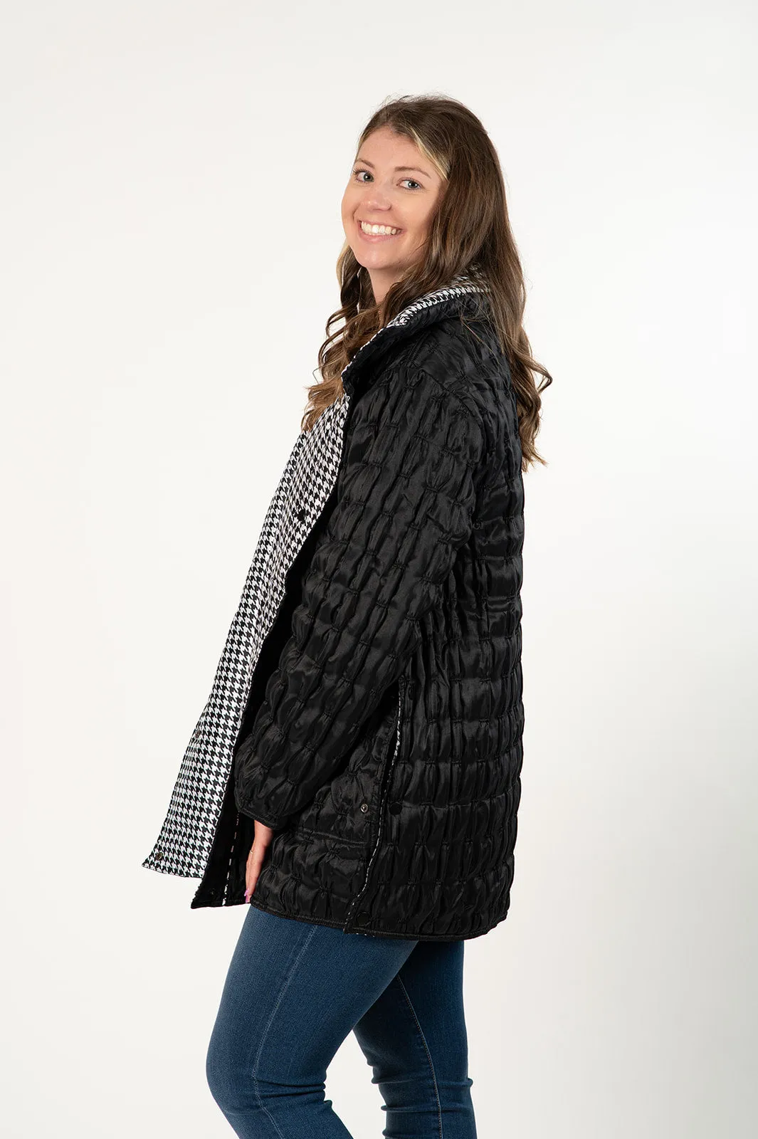 UbU Reversible Quilted Car Coat - Houndstooth/Black