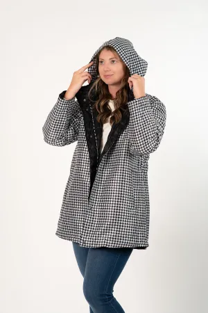 UbU Reversible Quilted Car Coat - Houndstooth/Black