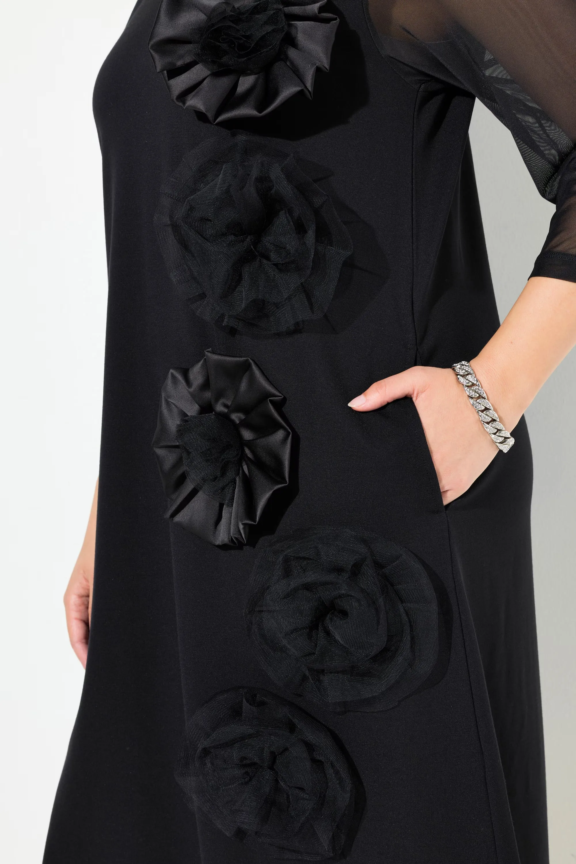 Ulla Popken 3D Flower Dress in Black