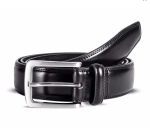 Valentini Stitched Leather Belt with Classic Pin Buckle - Black